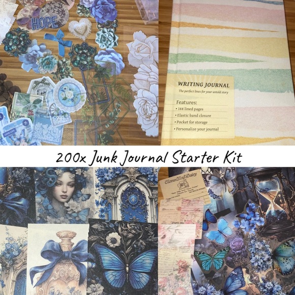 200x Junk Journal Kit Ephemera Stickers Diary Vintage Sapphire Floral Scrapbook - Picture 2 of 16